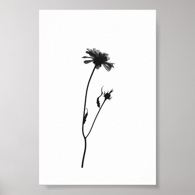Affiche Fleur d'encre minimaliste Art floral Abstrait en n (Devant)