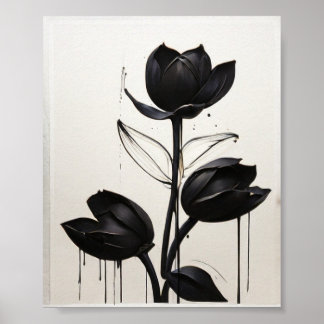 Affiche Fleur d'encre minimaliste Art floral Abstrait en n