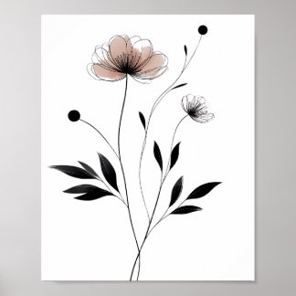 Affiche Fleur d'encre minimaliste Art floral Abstrait en n