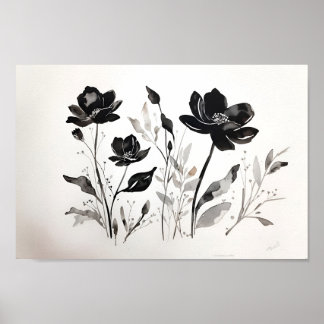 Affiche Fleur d'encre noire Aquarelle