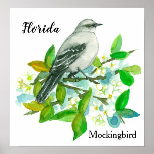 Affiche Fleur d'État de Floride Orange Blossom Mockingbird