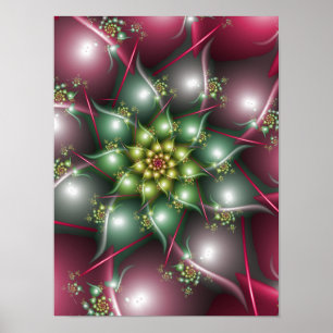 Affiche Fleur d'étoile mystique Émeraude verte et bordeaux