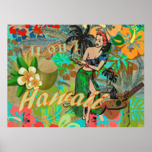Affiche Fleur d'Hawaï Hula Graphique Floral Vintage
