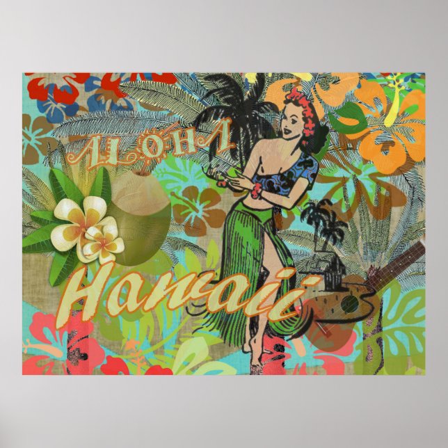 Affiche Fleur d'Hawaï Hula Graphique Floral Vintage (Devant)