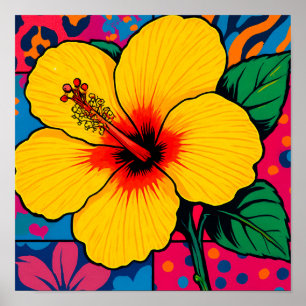 Affiche Fleur d'Hibiscus jaune tropical