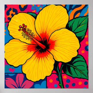 Affiche Fleur d'Hibiscus jaune tropical
