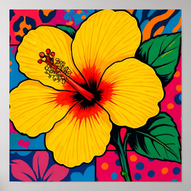 Affiche Fleur d'Hibiscus jaune tropical (Devant)