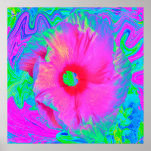 Affiche Fleur d'Hibiscus rose et rouge psychédélique
