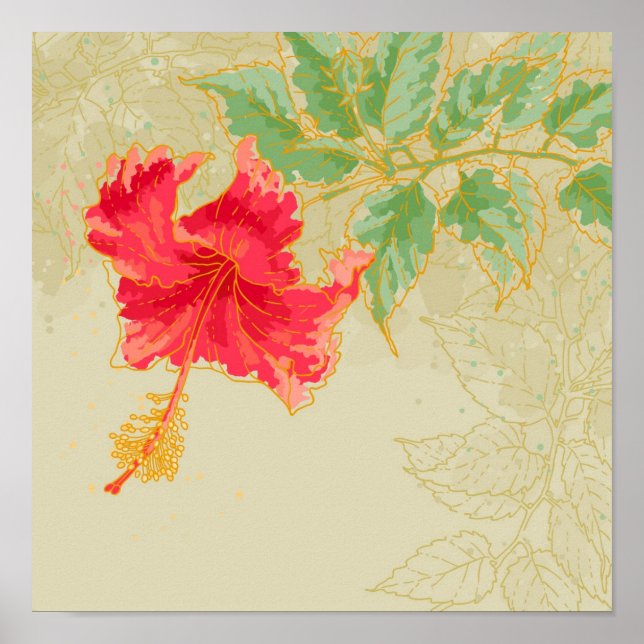Affiche Fleur d'Hibiscus sur arrière - plan tonique (Devant)
