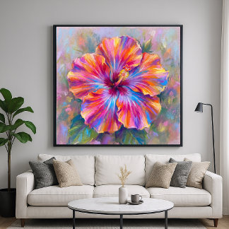 Affiche Fleur d'Hibiscus Vibrante - Art Impressionniste