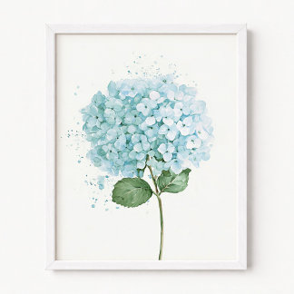 Affiche Fleur d'hortensia à l'aquarelle bleu pastel