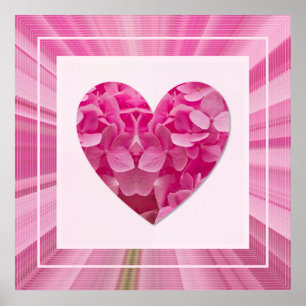 Affiche Fleur d'hortensia rose de printemps fleuri Cœur en
