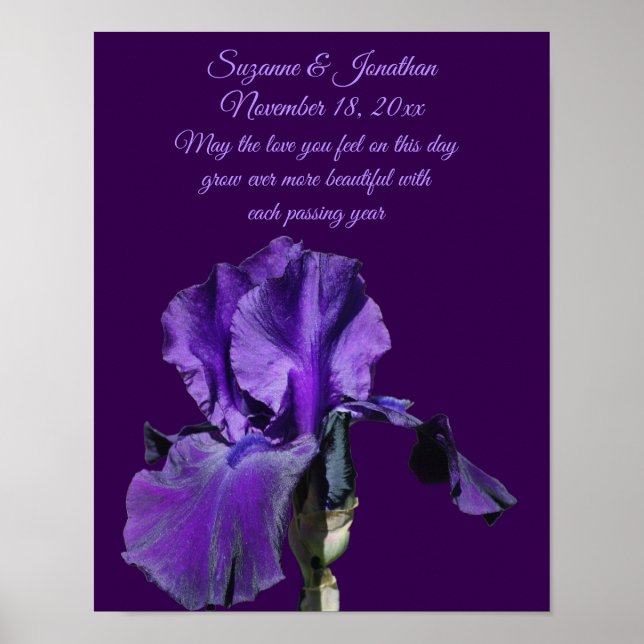 Affiche Fleur d'Iris Violet Personnalisée Mariage  (Devant)