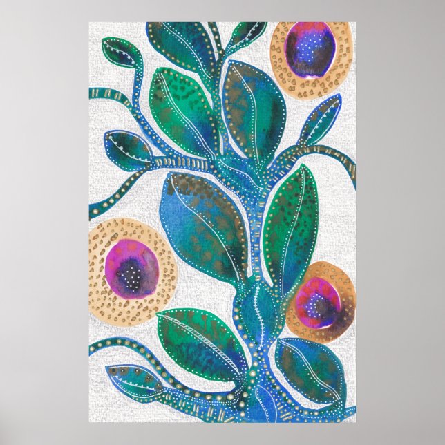 Affiche Fleur du désert, aquarelle mélange média original (Devant)