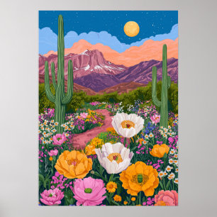Affiche Fleur du désert au clair de lune