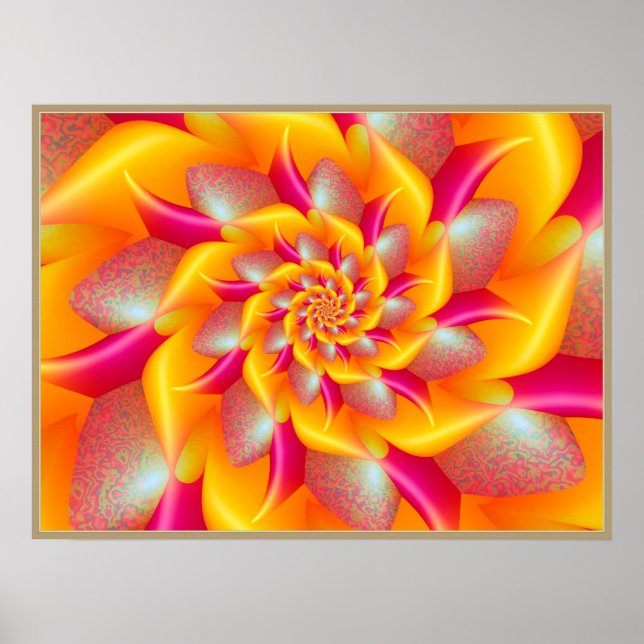 Affiche Fleur en spirale rose et jaune (Devant)
