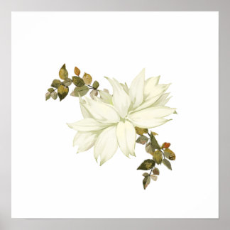 Affiche Fleur et feuillage blancs simplistes