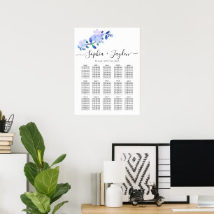 Affiche fleur et feuilles de style aquarelle bleu poussiér
