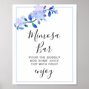 Affiche fleur et feuilles de style aquarelle bleu poussiér
