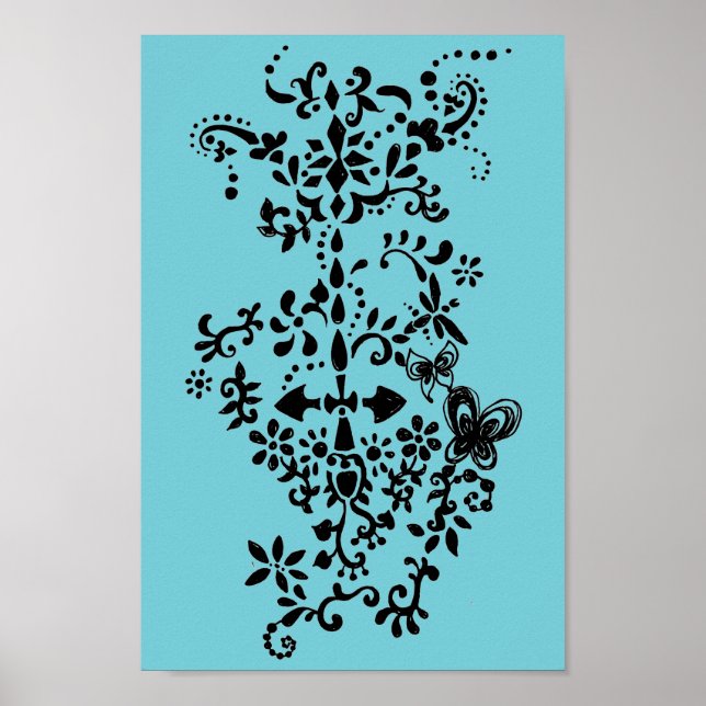 Affiche Fleur et papillon Dandy Doodle (Devant)