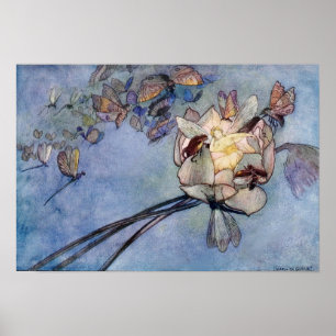 Affiche Fleur et papillons de Warwick Goble