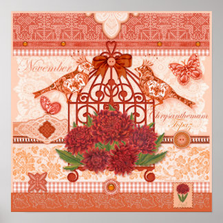 Affiche Fleur et Pierre de Naissance Novembre Cage