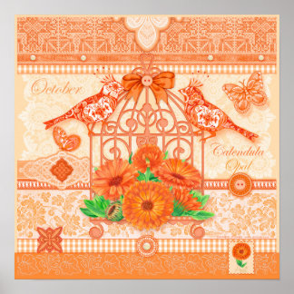 Affiche Fleur et Pierre de Naissance Octobre Cage