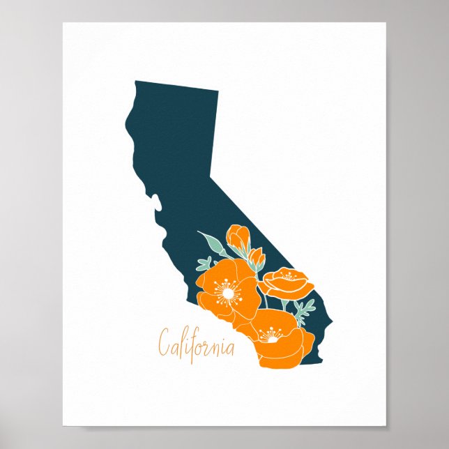 Affiche Fleur étatique de Californie Poppy Silhouette flor (Devant)