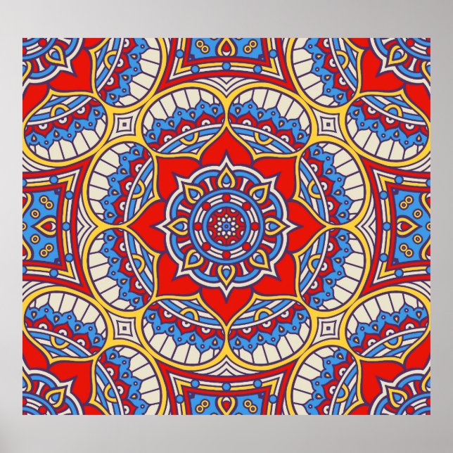 Affiche Fleur ethnique, motif bohème sans soudure. (Devant)