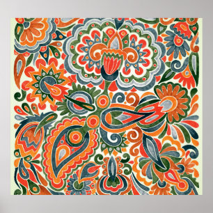 Affiche Fleur Ethnique Ukrainienne, Marque Dessinée À La M