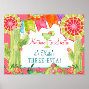 Affiche Fleur Fiesta Cactus 3e fête d'anniversaire