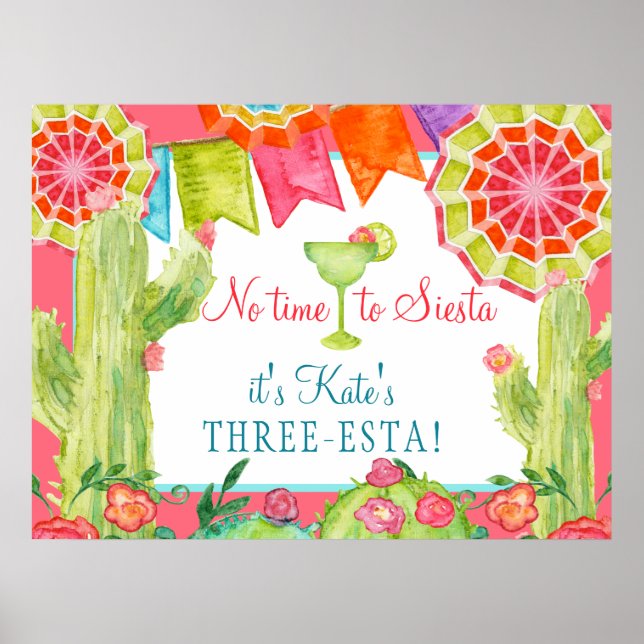 Affiche Fleur Fiesta Cactus 3e fête d'anniversaire (Devant)