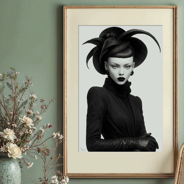 Affiche Fleur foncée : Portrait avant-gardiste monochrome (Créateur téléchargé)