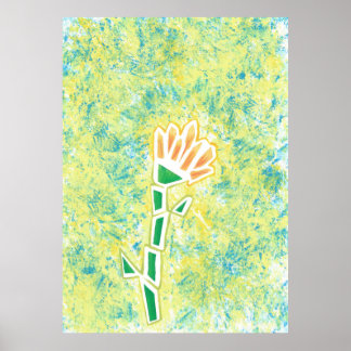 Affiche Fleur géométrique orange sur fond abstrait
