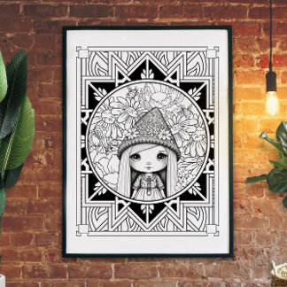 Affiche Fleur Gnome Mandala Couleur adulte