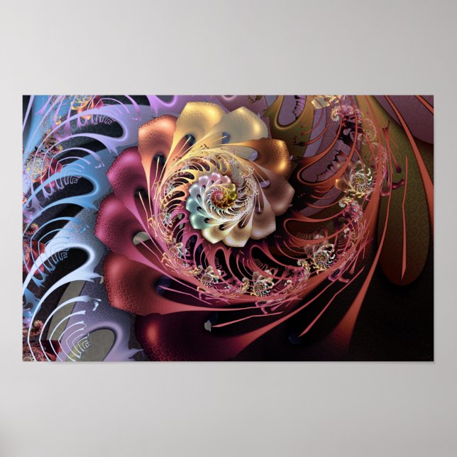 Affiche Fleur Intriquée de Flamme Fractale en Spirale de B (Devant)
