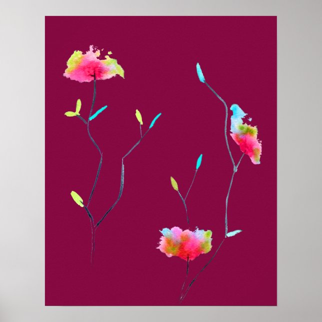 Affiche Fleur japonaise rose abstraite moderne simple (Devant)
