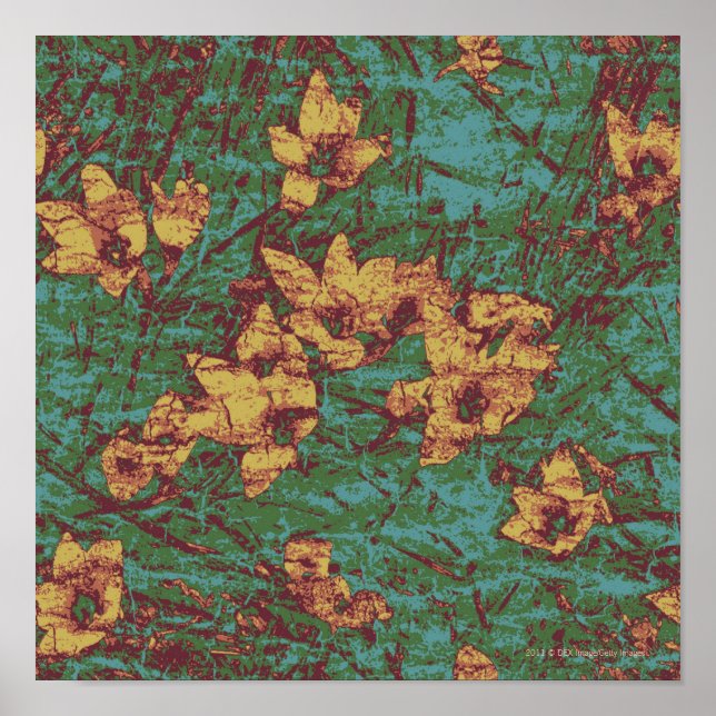 Affiche Fleur jaune contre motif de camouflage feuille (Devant)