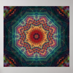 Affiche Fleur kaléidoscope multicolore, motif continu