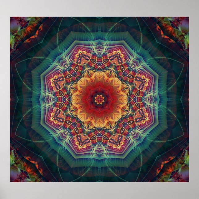Affiche Fleur kaléidoscope multicolore, motif continu (Devant)