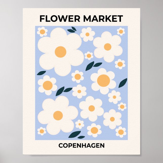Affiche Fleur Marché Copenhague Fleurs Bleu Bleu Blanc Flo (Devant)