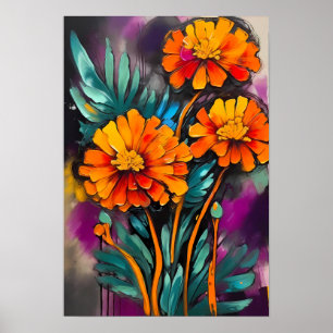 Affiche Fleur Marigold Art Abstrait Floral Colorful