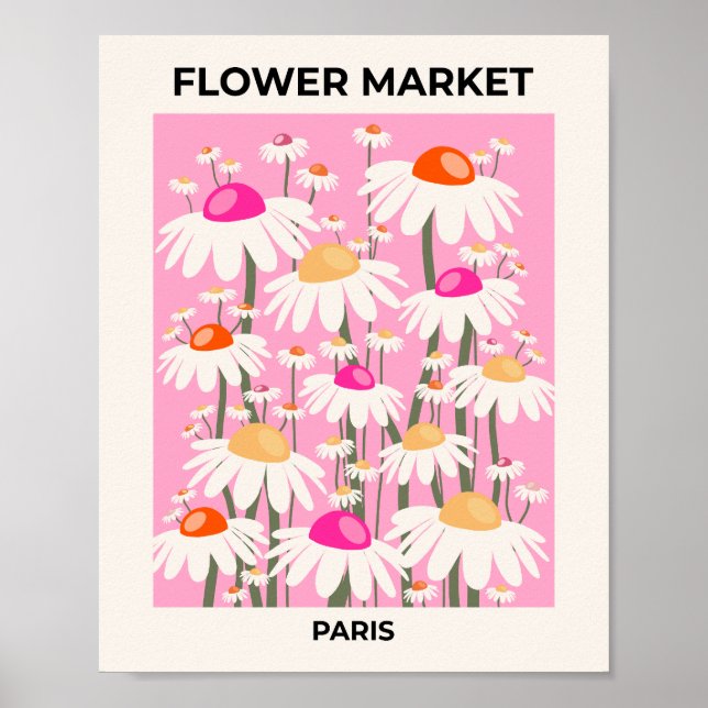 Affiche Fleur Market Paris Rose Retro Floral (Devant)