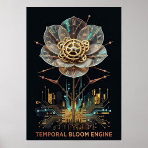 Affiche Fleur Mécanique Steampunk : Moteur de Floraison Te