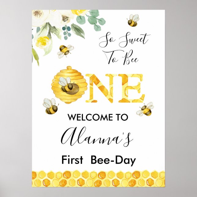 Affiche Fleur Miel Abeille Première Abeille Anniversaire B (Devant)