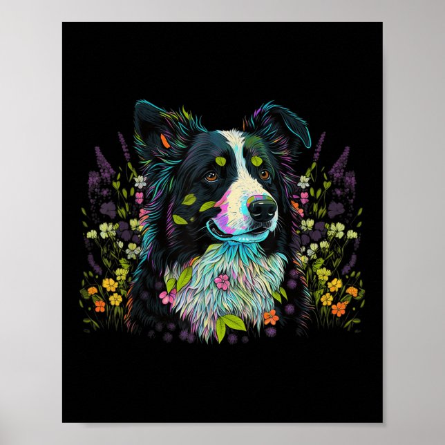 Affiche Fleur mignonne Été Frontière Florale Collie (Devant)