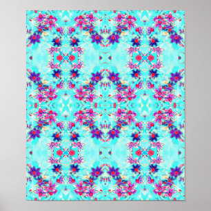 Affiche Fleur mignonne violette Motif sur Aqua Blue