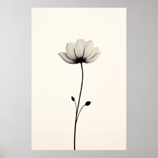 Affiche Fleur minimaliste en noir et blanc.