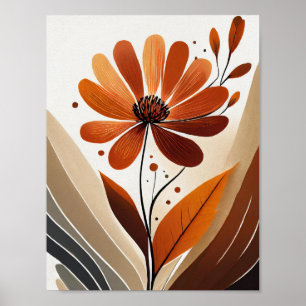 Affiche Fleur minimaliste orange
