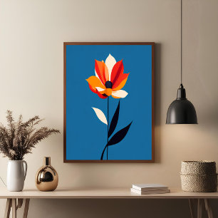 Affiche Fleur minimaliste vibrante sur l'art bleu